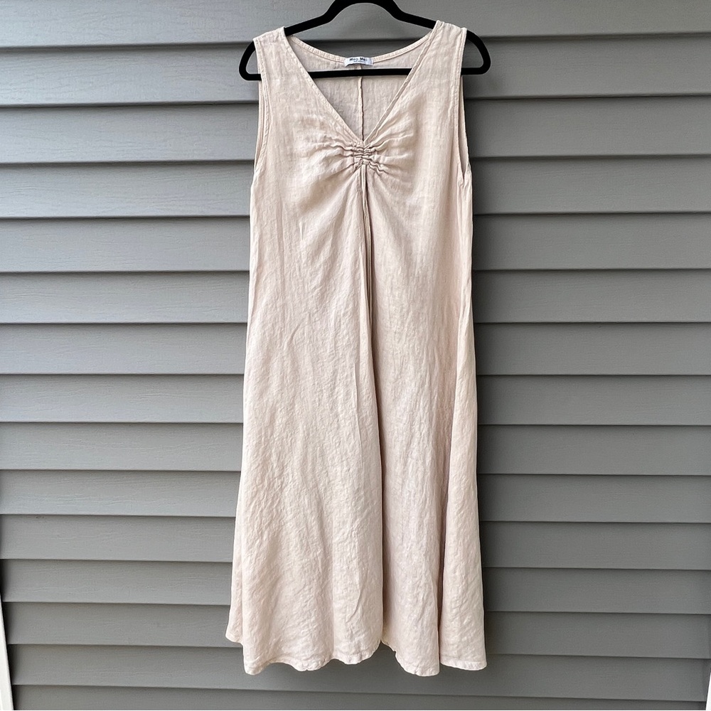 Meo Meli Linen Maxi Dress One Size Sleeveless Lagenlook Boho Italy Beige